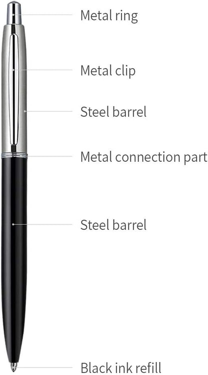 ChaoQ 3 Pcs Retractable Metal Ballpoint Pens, for Gift, Business, Office, 1.0mm Medium Point Black Ink, 6 Extras Replaceable Metal Refills - Stainess Steel