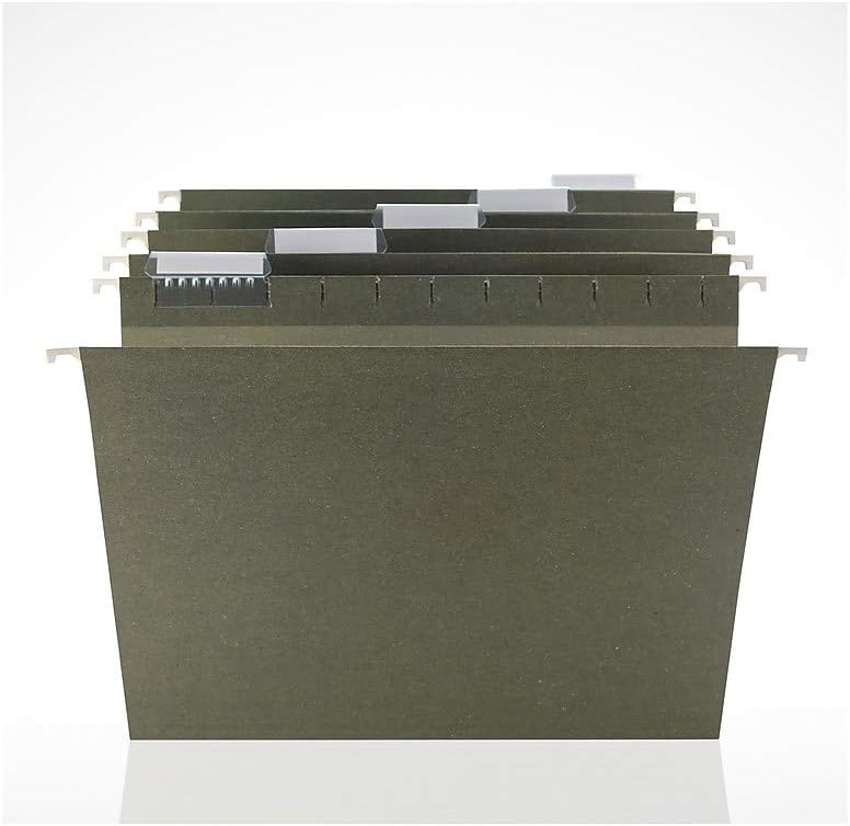 Staples Hanging File Folders, Letter Size, 1/5‑Cut Tabs, Standard Green, Includes Tabs & Paper Inserts – 25/Pack