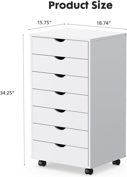 OLIXIS 5 Drawer Mobile File Cabinet Under Desk Storage Organization with Wheels Vertical Filing Chest Rolling Wood Small Desk Printer Stand for Home Office, 15.75"D x 18.74"W x 25.39"H, Black