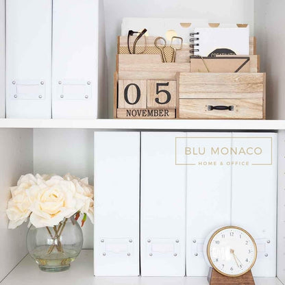 BLU MONACO Foldable Black Magazine File Holder | Set of 6 Cardboard Desk Organizer Boxes | Vertical Magazine File Holder | Standing File Holder | Office Classroom or Home