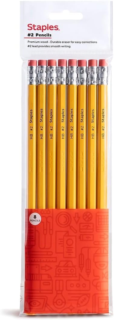 STAPLES Wooden Pencils, #2 Lead, Pre‑Sharpened, Yellow, 72 Pack – Classic Hex Pencils for School, Testing & Office Use