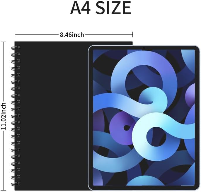 Lined Spiral Notebook A4 Large Black Journal 8.5" x 11"-4 Pack 7mm College Ruled Hardcover Notebooks 160 Pages 100GSM Thick Paper for Note Taking School Office Supplies