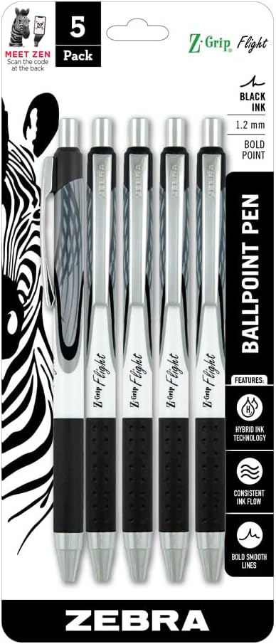 Zebra Pen Z-Grip Flight Retractable Ballpoint Pen, Bold Point 1.2mm, Blue Ink, School Supplies, Teacher Supplies, and Office Supplies, Smooth Writing, Quick-Drying, 12-Pack (21920)