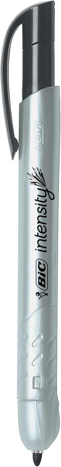 BIC Intensity Black Permanent Markers, Ultra Fine Point, 12-Count Pack of Black Markers With Non-Slip Grip for Comfort and Control
