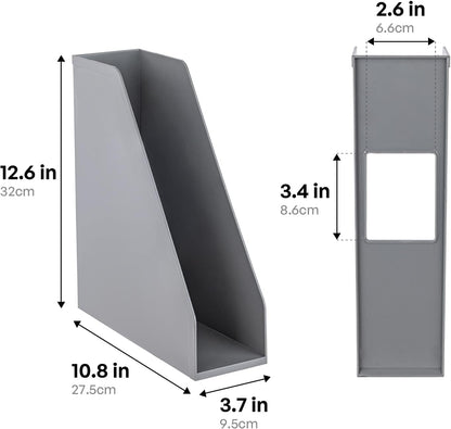 carrotez Open Front Magazine File Holder, Plastic Magazine Rack, Vertical File Organizers for Desk, Office Organization Essentials, 10.8" x 3.7" x 12.6" - 2 Pack, White