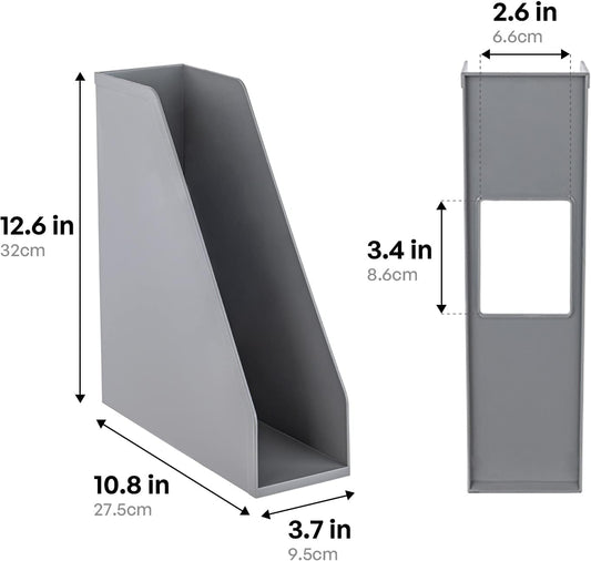carrotez Open Front Magazine File Holder, Plastic Magazine Rack, Vertical File Organizers for Desk, Office Organization Essentials, 10.8" x 3.7" x 12.6" - 2 Pack, White