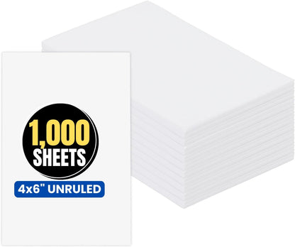 1InTheOffice White Memo Loose Sheets 4x6, Unruled, Plain White, 1000/Pack