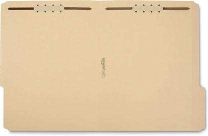 Amazon Basics Manila File Folders with Fasteners, 1/3 Cut Reinforced Tab, Letter Size, Expandable, Document Organizer, Beige, 50-Pack