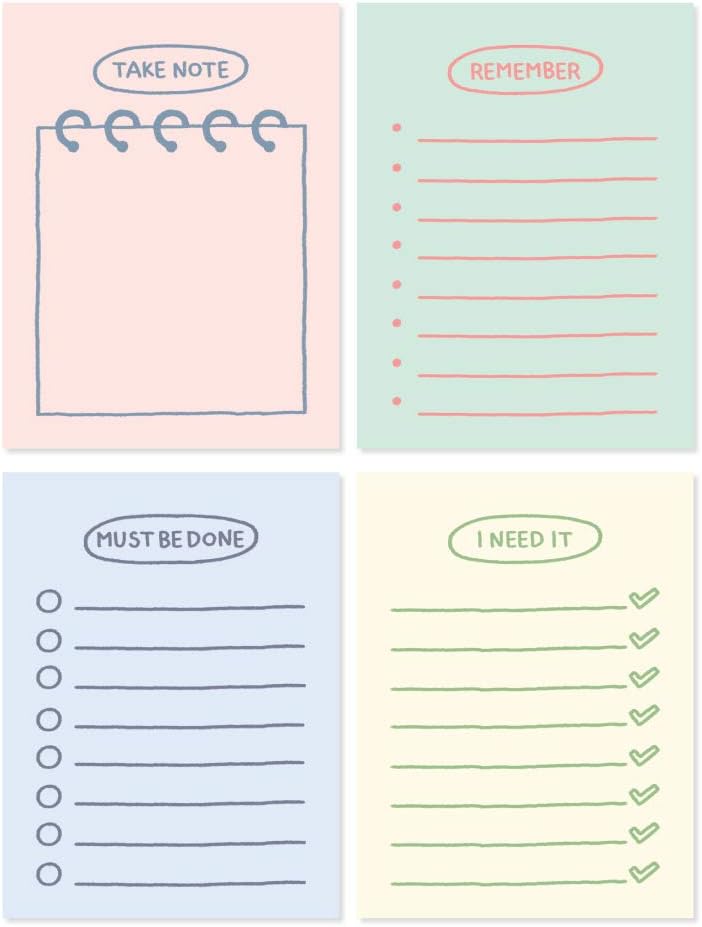Monolike Memopad Memories design B SET - 4 Packs, 4 Different Designs, 100 Sheets Per Pad, Total 400 Sheets, Note pads, Writing pads, 3.15 x 4.17 Inches