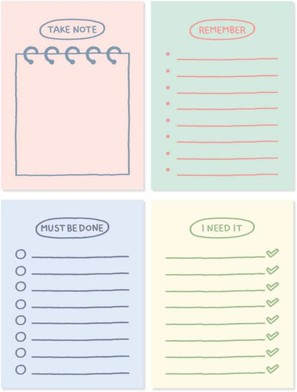 Monolike Memopad Memories design B SET - 4 Packs, 4 Different Designs, 100 Sheets Per Pad, Total 400 Sheets, Note pads, Writing pads, 3.15 x 4.17 Inches