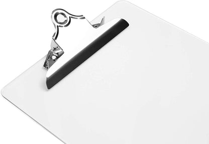 Plastic Clipboards (Set of 6) Transparent Clipboard (Clear) Strong 12.5 x 9 Inch | Holds 100 Sheets! Acrylic Clipboards with Low Profile Clip | Bulk Back to School Supplies for Teachers