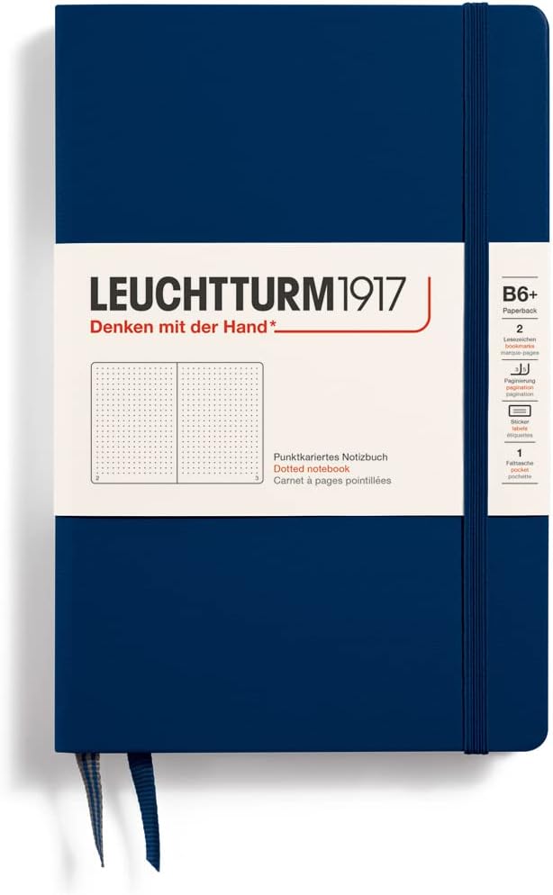 LEUCHTTURM1917 - Notebook Hardcover Paperback B6+ - 219 Numbered Pages for Writing and Journaling (Stone Blue, Ruled)
