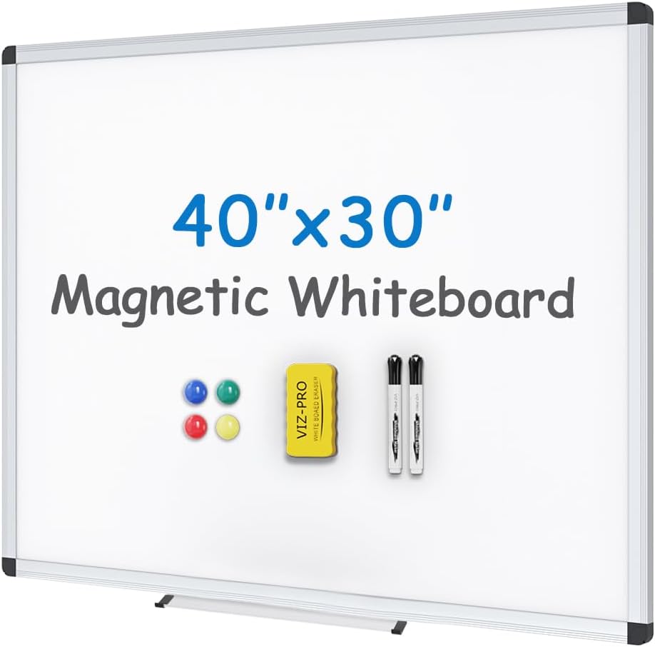 VIZ-PRO Magnetic Whiteboard/Dry Erase Board, 18 X 12 Inches, Includes 1 Eraser & 2 Markers & 4 Magnets