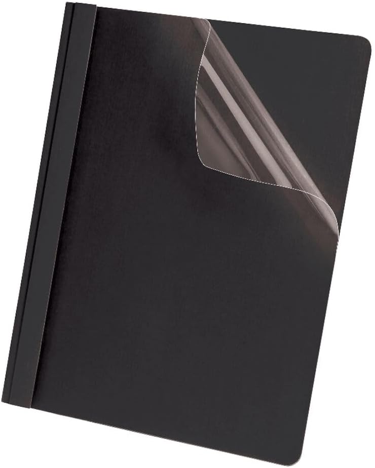 Oxford Linen Report Covers, Clear Front, Letter Size Folder with Prongs, for Presentation at School or Office, Black, 5 per Pack (50406)