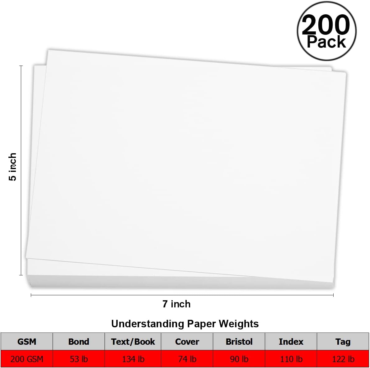 100 Pieces 5" x 7" White Cardstock, Heavyweight Cardstock Sheets Blank Invitation Paper Greeting Cards Printable, 74lb Cover 200 GSM/White
