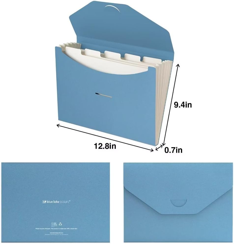 Blue Lake ECOLIFE Recyclable Paper 6-Pockets Expanding File Document Folder Plastic Free, Accordian File Organizer - A4 Letter Size, 200 Sheet Capacity for School, Office, Home Ruby