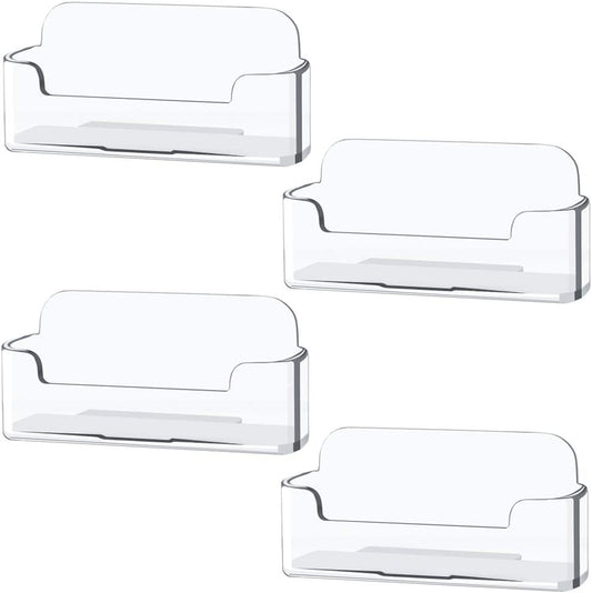 Qizpcer 4 Pack Clear Plastic Business Card Holder,Acrylic Business Card Display for Desk Business Card Stand