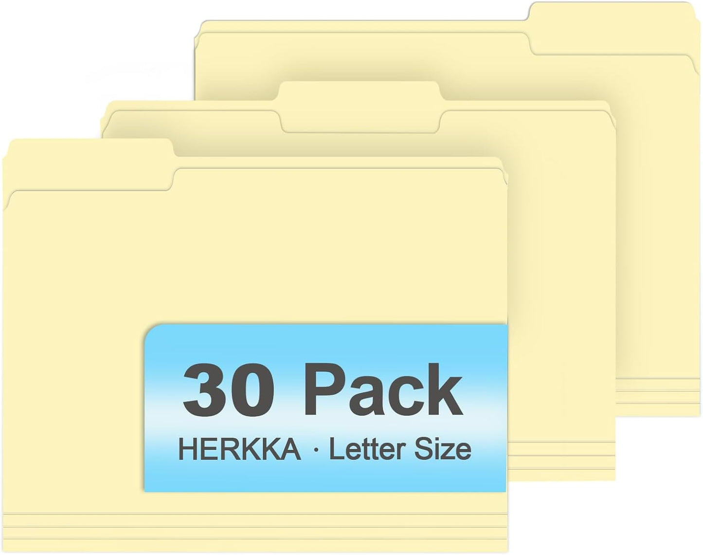 Manila Folders, HERKKA 30 Pack 1/3 Cut Tab File Folders, Manila Folders 8.5 x 11 Designed for Office and Classroom Use, Letter Size