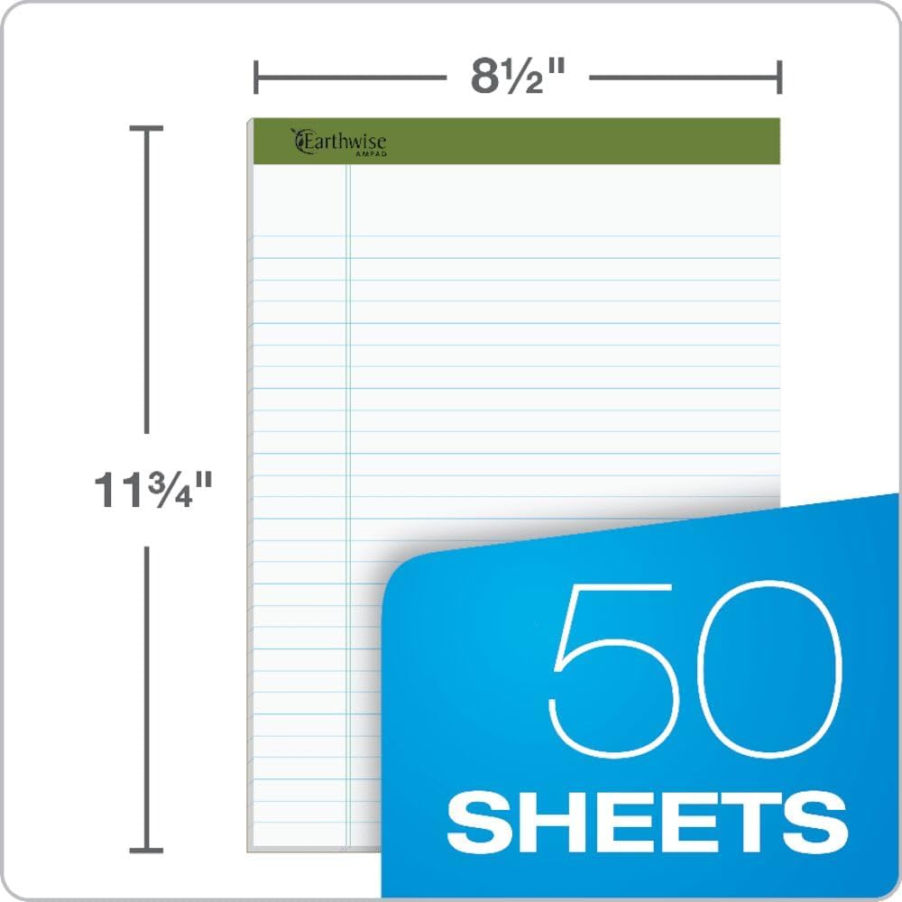 Earthwise by Ampad 40102 Recycled Writing Pad, 8 1/2 x 11 3/4, WE, 40 Sheets (Pack of 4)