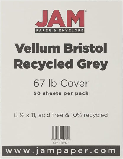 JAM PAPER Vellum Bristol 65lb Cardstock - 8.5 x 11 Coverstock - 147 gsm - Cream - 50 Sheets/Pack