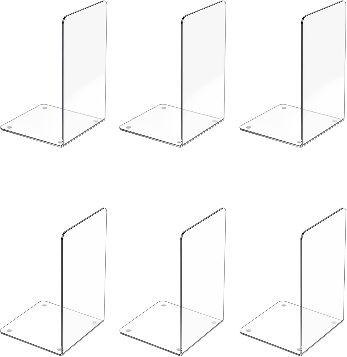 Acrylic Bookends 4 Pcs, Clear Book Ends for Shelves, Transparent Bookend Organizer, Book Holder Stand Decorative, Book Stoppers for Heavy Duty Books, CD, File, Video Games
