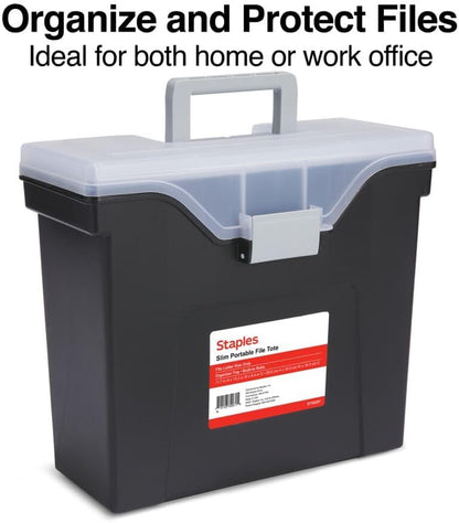 STAPLES Plastic File Box with Snap Lid, Letter/Legal Size, Clear, 4/Carton