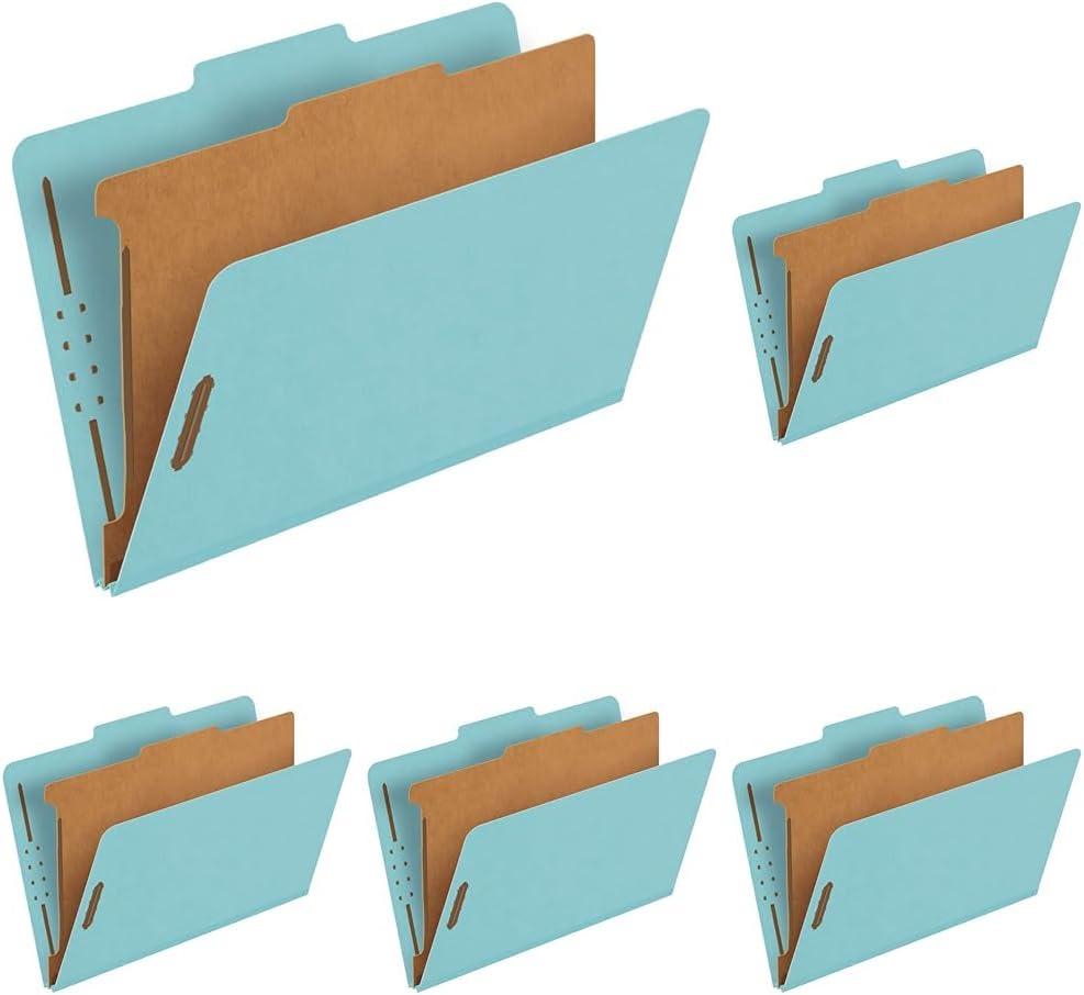 Pendaflex Recycled Classification File Folders, 1 Divider, 2" Embedded Fasteners, 2/5 Tab Cut, Legal Size, Light Blue, Box of 10 (28777R)