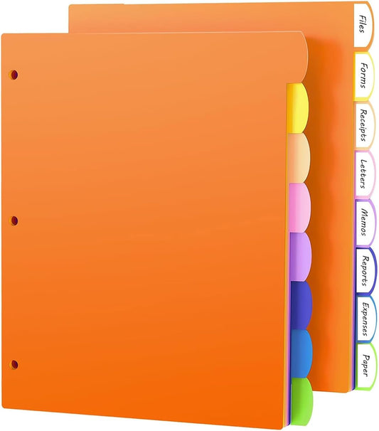 HABGP 96Pcs/12 Set 8 Tab Dividers for 3 Ring Binder, Colorful 3 Ring Binder Dividers with Tabs, 96 Pcs Page Folder Dividers, Plastic Tabbed File Dividers with Tabs, Three Ring Binder Index Dividers