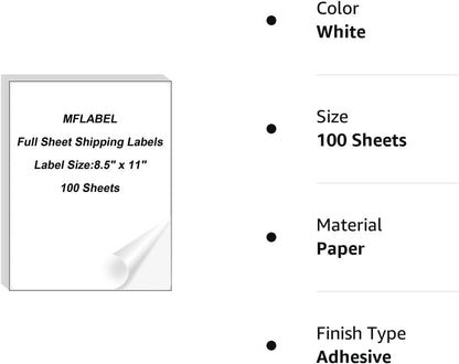 MFLABEL Half Sheet Shipping Labels - 200 Self Adhesive Sticker Sheets for Laser & Inkjet Printers, Waterproof & Smudge-Free, with 12 Free Fragile Labels for Packaging, Shipping and Crafting - Colors A