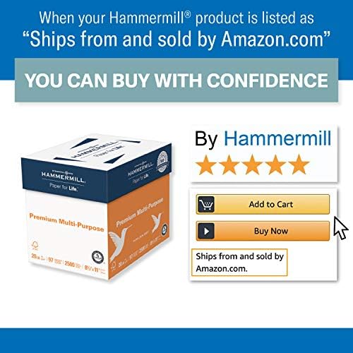 Hammermill Printer Paper, Premium Multipurpose Paper 20 lb, 8.5 x 11-5 Ream (2,500 Sheets) - 97 Bright, Made in the USA, 105910C