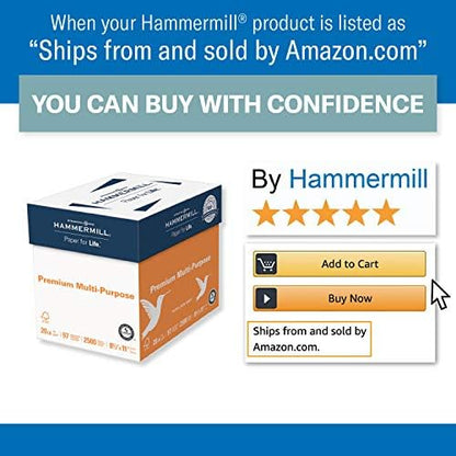 Hammermill Printer Paper, Premium Multipurpose Paper 20 lb, 8.5 x 11-5 Ream (2,500 Sheets) - 97 Bright, Made in the USA, 105910C