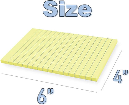 (12 Pack) Lined Sticky Notes 4x6 in,Yellow Large Notepads with Lines,Ruled Stickies Super Sticking Power,Office School Memo Note Pads,Post on Windows Doors,Recyclable,Easy to Write on,Hold Well