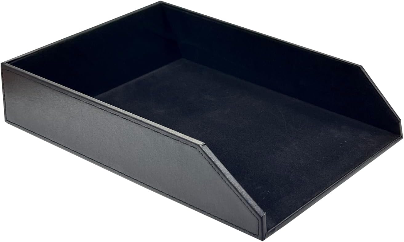 UnionBasic Stackable Document Paper Letter Tray, Faux Leather Desktop File Sorter Organizer Tray, Brown