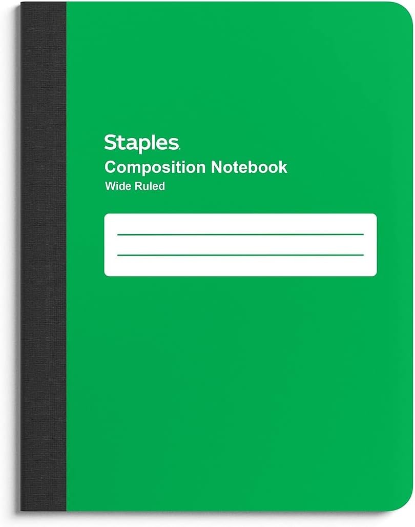 STAPLES Poly Composition Notebook, 9.75” x 7.5”, Wide Ruled, 70 Sheets, Assorted Colors