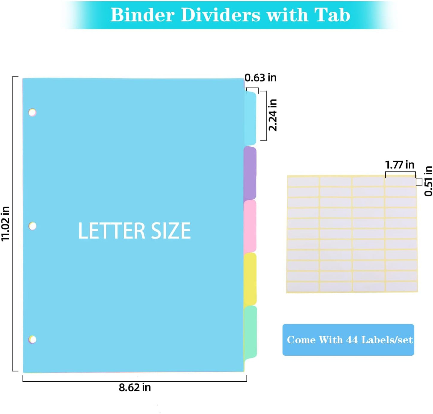 3 Ring Binder Dividers with TAB,48PCS/6 Set Plastic File Dividers,8 Tab 3 Hole Punch Dividers,Pastel Color,Letter Size,6 Sets