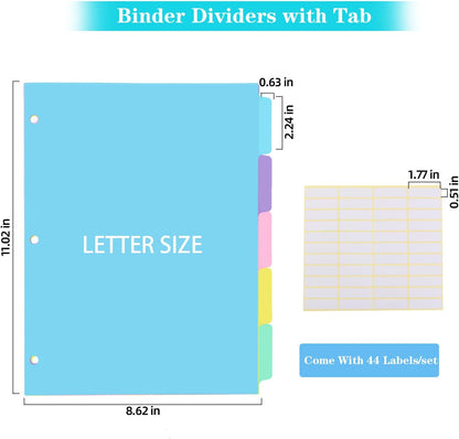 3 Ring Binder Dividers with TAB,48PCS/6 Set Plastic File Dividers,8 Tab 3 Hole Punch Dividers,Pastel Color,Letter Size,6 Sets