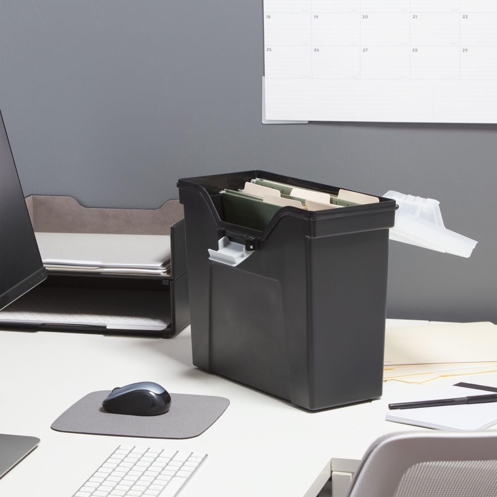 STAPLES Plastic File Box with Snap Lid, Letter/Legal Size, Clear, 4/Carton
