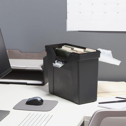STAPLES Plastic File Box with Snap Lid, Letter/Legal Size, Clear, 4/Carton