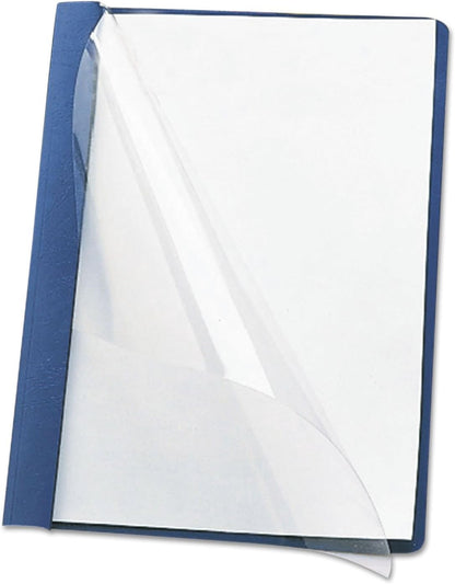 Smead Clear Front Report Cover, Three Double Tang Side Fasteners, 1/2" Capacity, Letter Size, Blue, 25 per Box (87452)