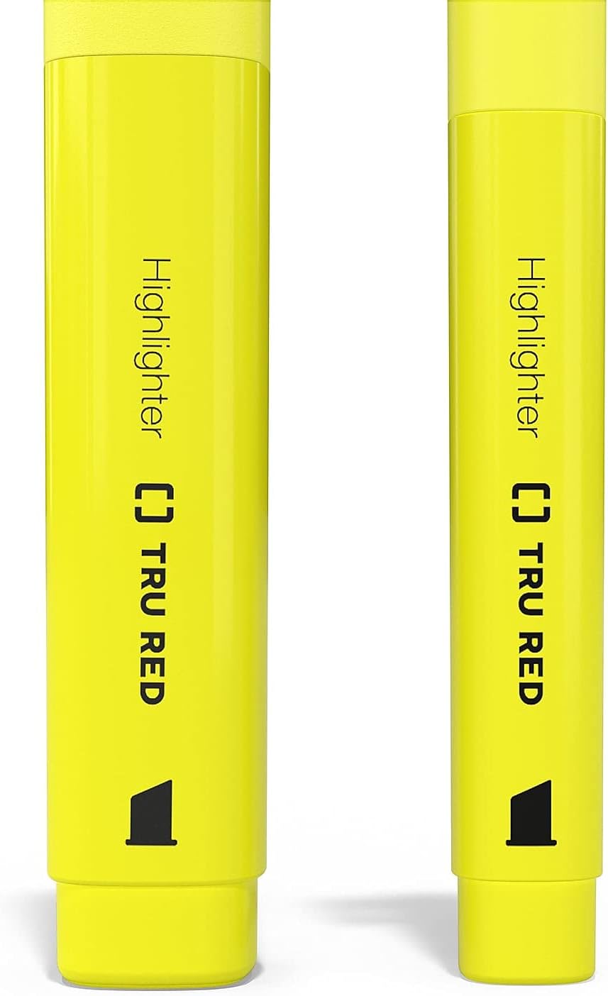 TRU RED Pocket Highlighters with Grip, Chisel Tip, Yellow, 15 Pack – Compact Highlighting Markers for Notes & Documents