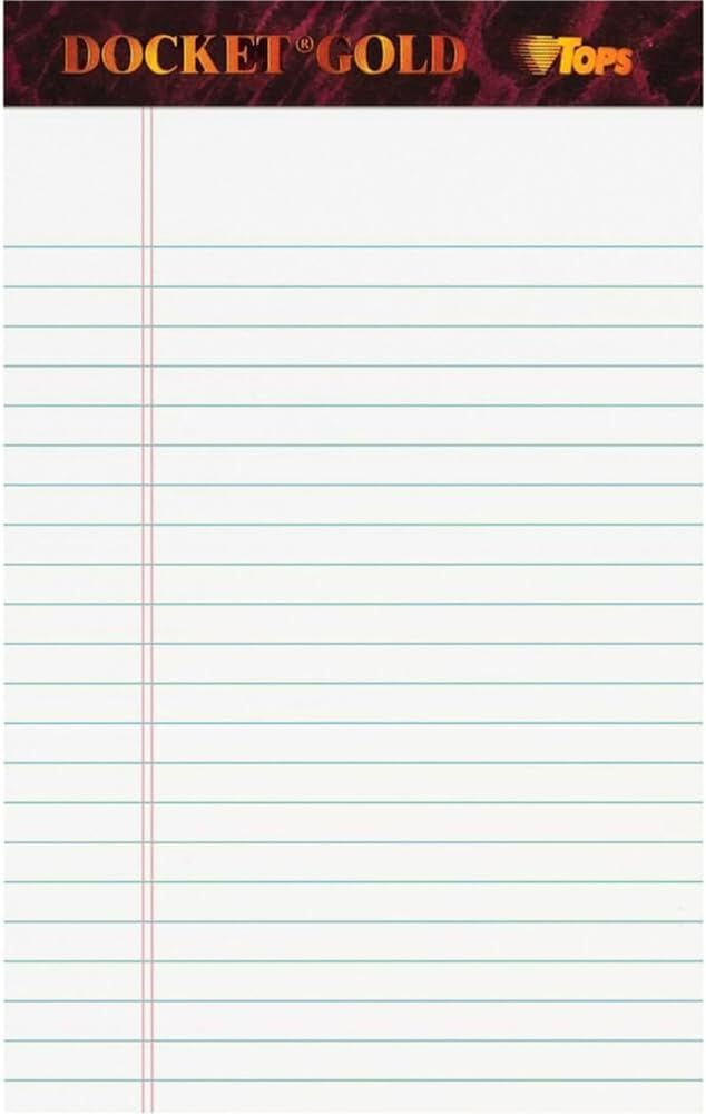 TOPS Tops Docket Gold Jr. Legal Ruled White Legal Pads (TOP63910) 5 x 8 Inch