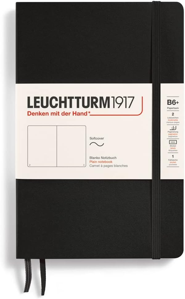 LEUCHTTURM1917 - Notebook Softcover Paperback B6+ - 123 Numbered Pages for Writing and Journaling (Ruled, Rising Sun)
