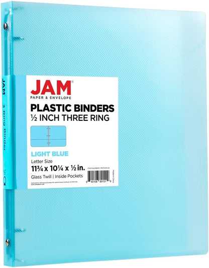 JAM PAPER Plastic 0.75 inch Binder - Clear 3 Ring Binder - Sold Individually