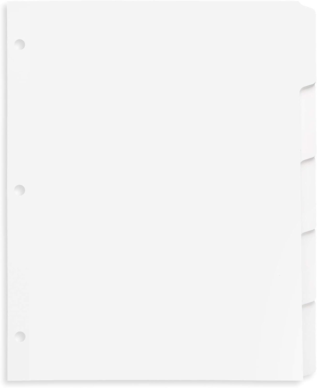 Blue Summit 3 Ring Binder Dividers with Tabs, Reinforced Edge, 1/5 Cut, Letter Size, 5 Tab Dividers for 3 Ring Binder Bulk, White, 20 Sets, 100 Pack