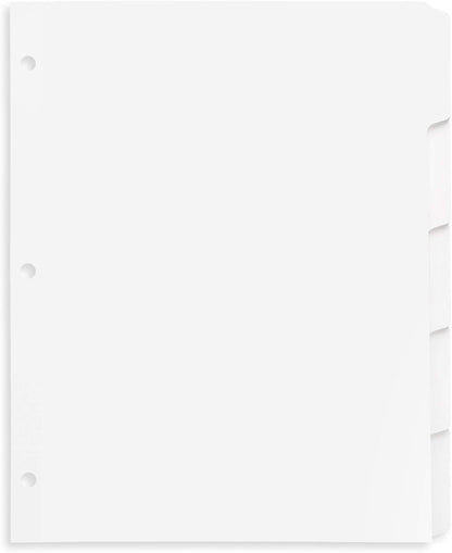 Blue Summit 3 Ring Binder Dividers with Tabs, Reinforced Edge, 1/5 Cut, Letter Size, 5 Tab Dividers for 3 Ring Binder Bulk, White, 20 Sets, 100 Pack
