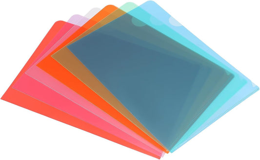 PATIKIL L Type Folders, 24 Pack A5 8.8 x 6.3 Plastic File Project Pockets Clear Paper Document Jacket Sleeve for Office, Multicolor