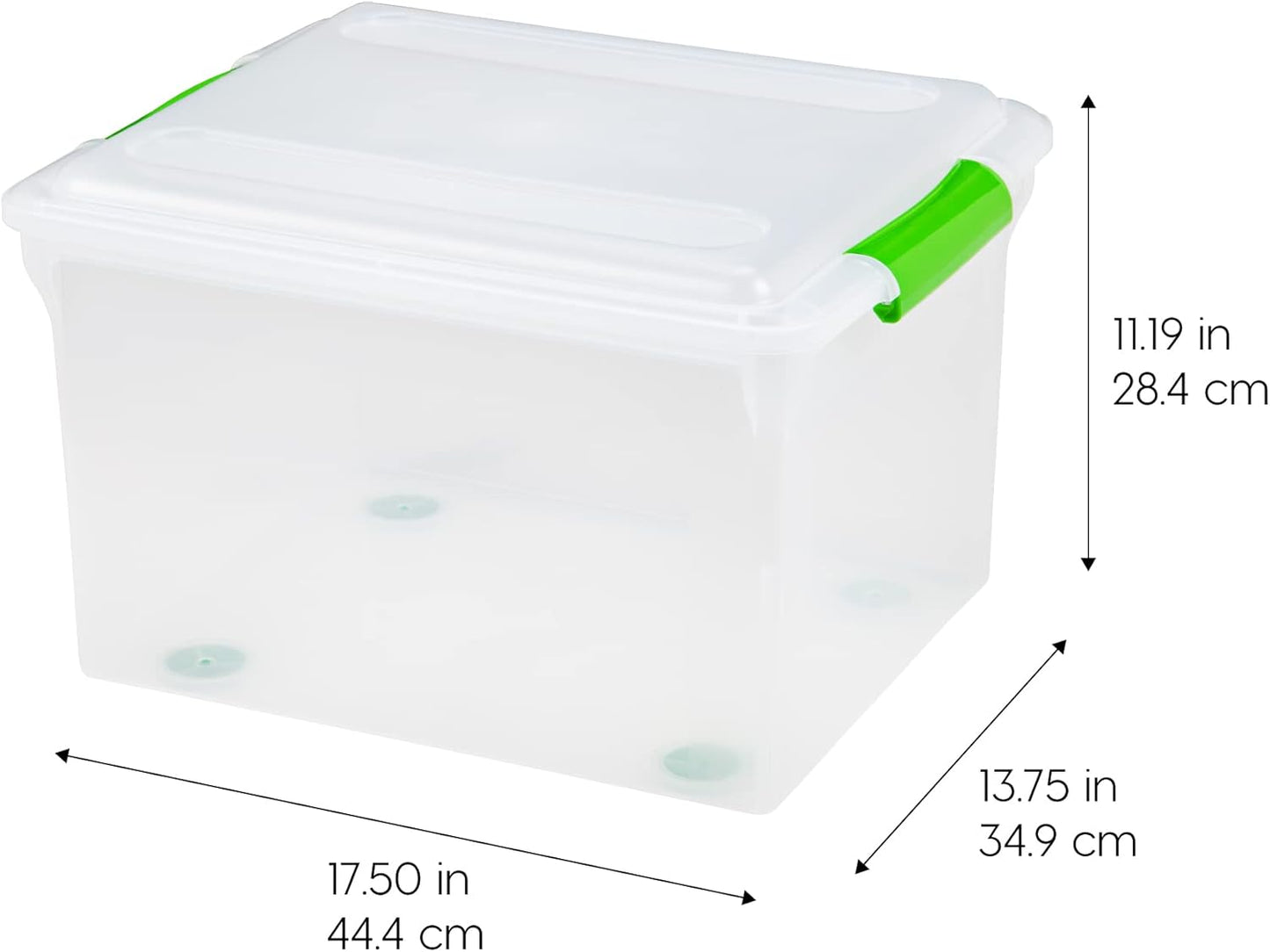 IRIS USA File Box, File Organizer w/Hinged Split Lid for Letter File, Important Document Box, Plastic Storage Filing Bin for Moving, Stackable Nestable Portable, Pearl 44 Qt. 4 Pack
