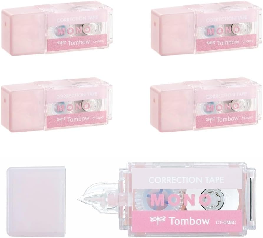 Tombow CT-CM5C80-5P MONO Mono Pocket Correction Tape, Tape Width 0.2 inches (5 mm) x 13.1 ft (4 m), Pink, 5 Pieces