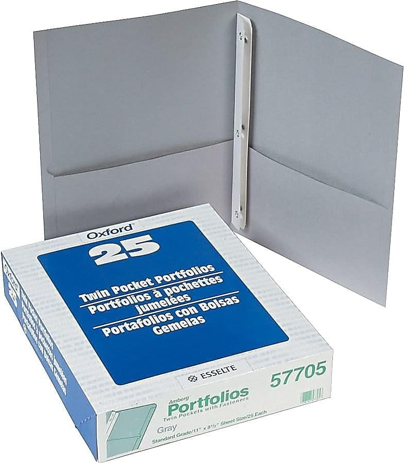 Oxford Two-Pocket Folders w/Fasteners, Red, Letter Size, 25 per Box (57711)