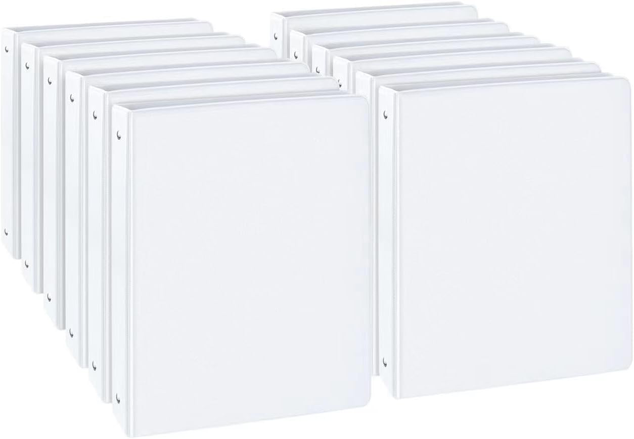 CIXILDTS 0.5-inch Round Ring Binder, Durable 1/2" 3 Ring Binder Fit Letter Size Paper, Presentation View Binders, White,12-Pack